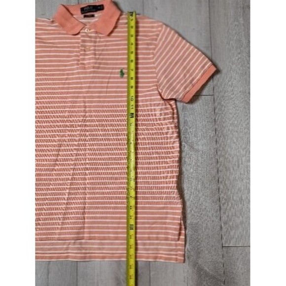 Polo Ralph Lauren Orange/White Stripe Short Sleeve Shirt Green Polo Logo Sz Med - Picture 6 of 7